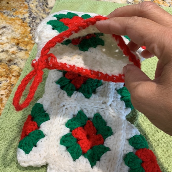 Vintage Crocheted Christmas Stocking Granny Square - Picture 4 of 4
